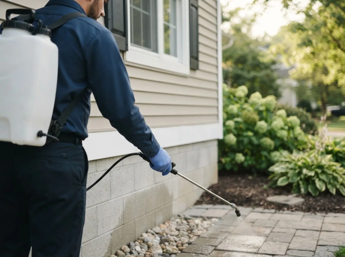 Pest control technician inspecting a home in Withee, WI